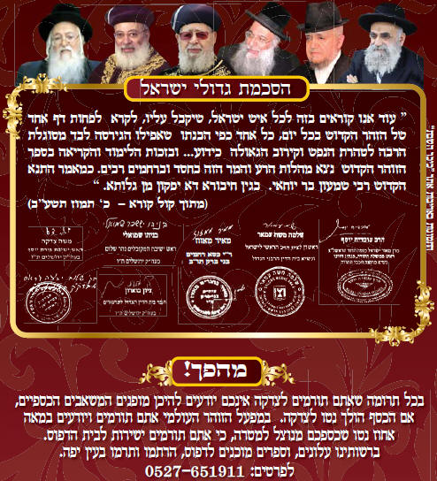     "  " " "   "   "     "  "  "   -    24/8 -    99093 -   "MIFAL HAZOHAR HOILUMI" - C\O CHEVREH MAZAKEI HARABIM HOILUMI Under The Supervision Of Rabbi Sholom Yehuda Gross The Head Of The Rabbinical Court Of Holmin Cong. Of Holmin - Nachal Lachish 24/8 - Ramat Beth Shemesh 99093, Israel Tel: 011-972527651911 - Fax: 011-9722-995-1300 E-mail: hazohar.com@gmail.com         -       -   -   , "  ,  ,  , " ,   ,   ,   ,   ,   -  -   " " ' 1966 " -     )                                                                                          '                                        "      "  "  "  "  "  "                                                   KIBERY LIBRARY      MAGAR MAGEA MEGAR                          Bank of books          Hebrew books Yiddish books English books        Hebrew Catalog                                  Holmin books              Torah Books International Pages       502  502   502 PAGES 502 gimatria BASA"R vaad hakashrus vaadhakashrus vaad hakashrut vaadhakashrut nikkur nikur SHCHITA amalek    arab areb        vaad harabanim mashiach moshiach geulah gen eden     olem haba safar torah books kotel 613 kotel613 JERUSALEM613 JERUSALEM 613       hatzolah chevra hatzolah holminer rebbe                                                                                                 :               :                                 :                                    :                       :     :  "             :                    :                     :     :           :                         MAZAKEI HARABIM       NEWS                                                       " "            LETTERS TO THE EDITORS BOOKS & EDITORS ALL BOOKS ERETZ ISRAEL TESHUVAH CHOK LEYISROEL ZOHAR HA KADDOSH KASHRUT HALACHA SHECHITA SHULCHAN ARUCH NIKKUR MIKVAH LIST ENGLISH BOOKS ERUV SPANISH BOOKS REDEMPTION GEULA FRENCH PORTUGUES EREV RAV MUSSAR TZEDDAKA DIN TORAH TZITZIT SHUL TANACH STUDY SHABBAT MESIRAH MILAH FALSE MASHIACHS 613 MITZVOT TEFILLIN MEZUZOT TZNIUT PASSOVER BUGS THE WAY OF TRUTH GUARDING THE BRIT EYES CONTACT US REBUKE MONEY SHIDDUCHIM REFORM ALL TAPES LUBAVITCH MY REBBE KNOWS EVERYTHING EAT KOSHER PARCHMENT KOSHER Vaad Hakashruth TREIF MEAT SHATNEZ VIRUS SCAN   israel613.org dzss.org Ha-zohar.info dafzoharyomi.com dailyzohar.com unityzohar.com ha-zohar.com ha-zohar.net ha-zohar.org klafkosher.com aaronteitelbaum.com allzohar.com eretzisrael613.info gan eden.info geulah.info hatzolah-1.info holmin613.com holmininternational613.com holmininternational613.info israel613.org jerusalem613.com jerusalem613.info kotel613.info mezakei-harabim.com mezakeiharabim.net mezakeiharabim.org mezakei-harabim.info mezakeiharabim.biz moshiach613.info MIKVAH613.INFO olam-haba.info sefer-torah-books.info vaadharabonim.com vaadharabonim.info zohar-1800.com zohar613.com zoharkabbalah.com zoharmashiach.com zoharshabbat.com zohar-wikipedia.com zohar-wikisource.com aryeberda.co.il zohar-israel.com armonitv.info hazohar.net MIFAL HAZOHAR On Youtube ashlagbaroch.orgZohar thezoharinenglish.com Rabbi Arye Berda On Youtube zohar-ahaim.com  613.   ". .   .  .   -  .      -  .  .  .  .  . . -1. . . .  613.  .  .  613.  613.  613.   613.  .  .  .  .  .  613.  613.  .   .  .  .  1800.  613.  .  .  .   .  .   ..IL  .   -.   . "  .  .    .